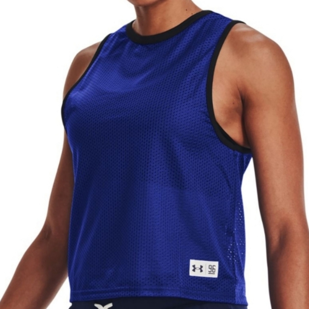 💟 NWT Under Armour Playback Retro Mesh Blue Cropped Jersey Tank XS